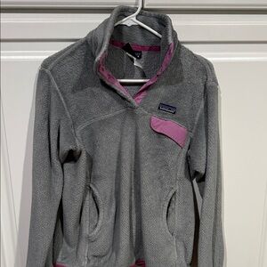 Patagonia Gray and Pink Fleece Pullover